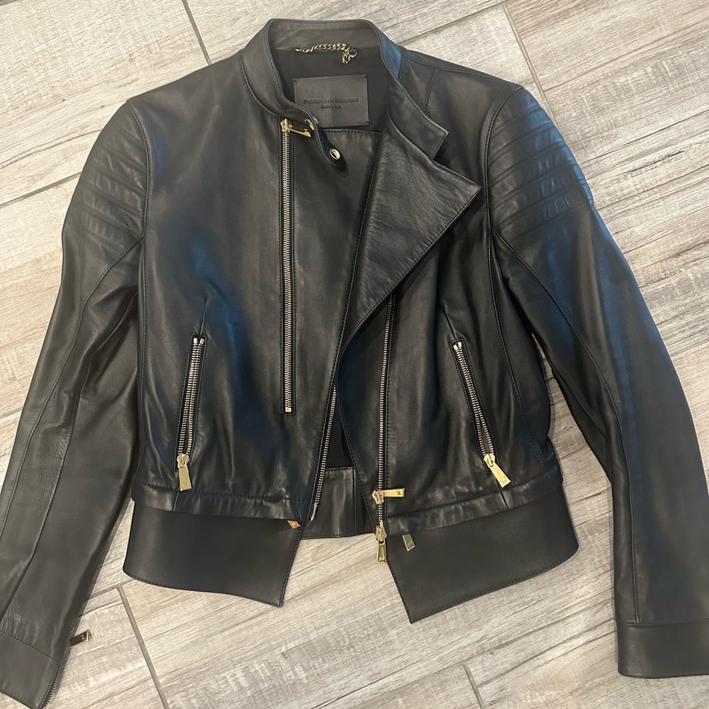 Authentic Porsche Design leather jacket with gold hardware
